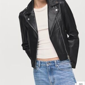 Mango Black Genuine Leather Jacket